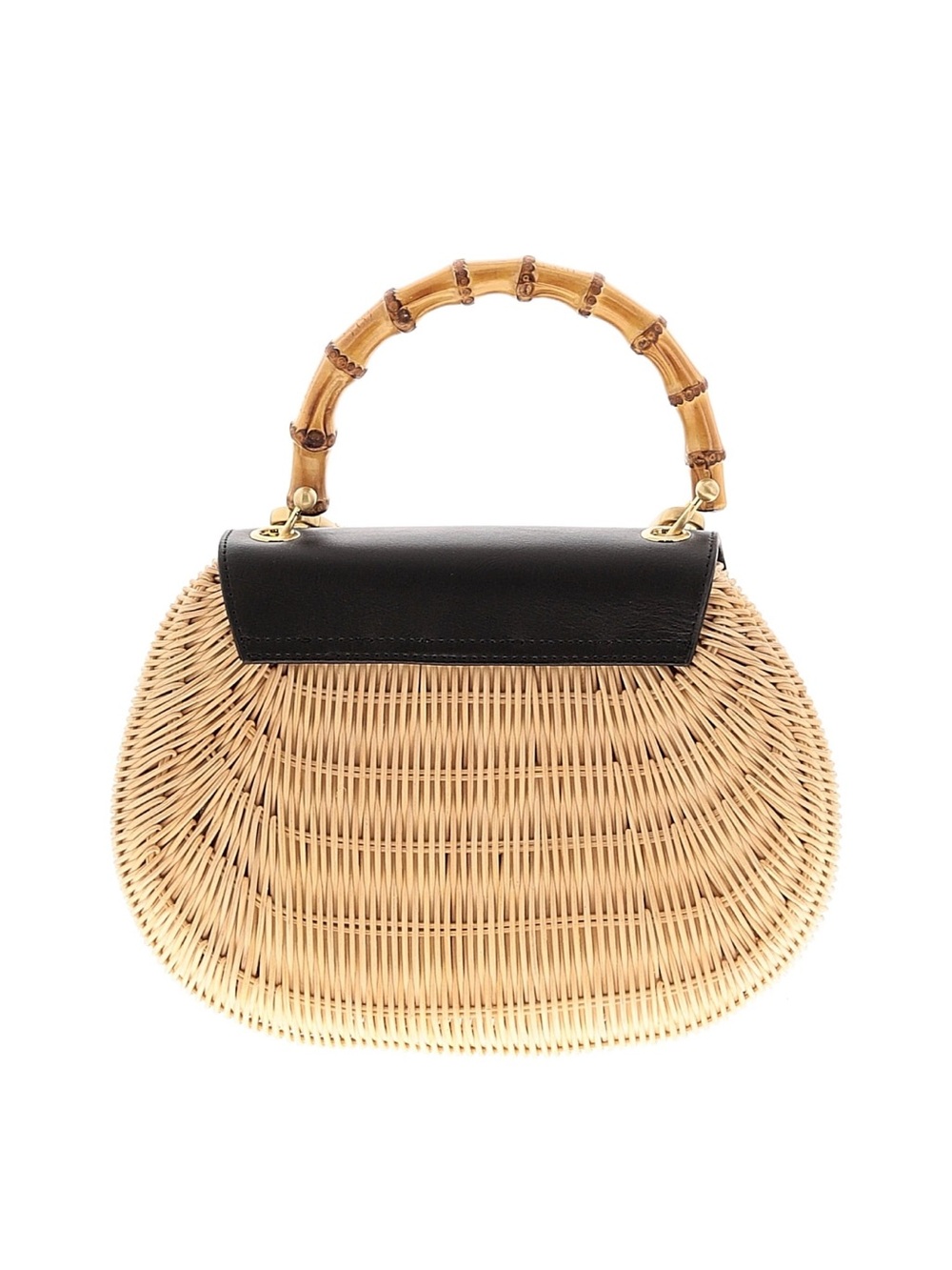Talbots Rattan Wicker & Leather Black and Natural Bamboo Top-Handle Women’s Bag - Picture 3 of 16
